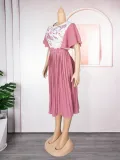 African Women's Printed Mother Of The Bride Dress Plus Size Pleated Dress With Belt