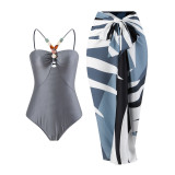 Women's Straps One-Piece Swimsuit Long Skirt Two-Piece Beachwear