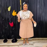 African Women's Printed Mother Of The Bride Dress Plus Size Pleated Dress With Belt