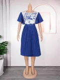 African Women's Printed Mother Of The Bride Dress Plus Size Pleated Dress With Belt