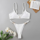 Summer Sexy Two Pieces Women's Ribbed Solid Color Bikini Swimsuit