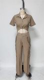 Women's Fall Short Sleeve Shirt + Cargo Pants Casual Two-Piece Set