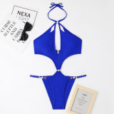One-Piece Hollow Sexy Pearl Chain Halter Neck Triangle Sexy Swimsuit For Women