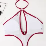 One-Piece Hollow Sexy Pearl Chain Halter Neck Triangle Sexy Swimsuit For Women