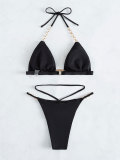 Crystal Chain Two Pieces Lace-Up Halter Neck Bikini Swimsuit For Women