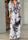 Summer Women's Fashionable And Elegant Print Bat Sleeves Slim Waist V-Neck Jumpsuit