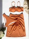 Women's Solid Color Three-Piece Bikini Swimsuit