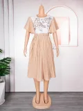 African Women's Printed Mother Of The Bride Dress Plus Size Pleated Dress With Belt