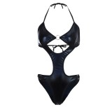 Sexy Lingerie Sexy Women's Black One-Piece Hollow Patent Leather Bodysuit