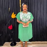 African Women's Printed Mother Of The Bride Dress Plus Size Pleated Dress With Belt