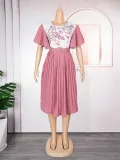 African Women's Printed Mother Of The Bride Dress Plus Size Pleated Dress With Belt
