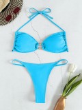 Lace-Up Halter Neck Low Back Sexy Bra Thong Beach Bikini Two Piece Siwmsuit