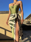Women's Straps One-Piece Swimsuit Long Skirt Two-Piece Beachwear