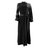Muslim Solid Color Pleated Long Patchwork Fashionable Elegant Women's Dress