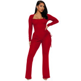 Women's Spring And Winter Irregular Hem Square Neck Long Sleeve Casual Two-Piece Pants Set