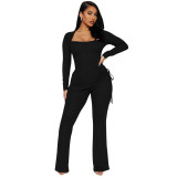 Women's Spring And Winter Irregular Hem Square Neck Long Sleeve Casual Two-Piece Pants Set
