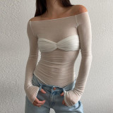 Women's Spring And Winter Sexy And See-Through Off Shoulder T-Shirt Top