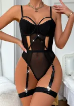 Lacemesh Hollow High-Waisted Garter Sexy One-Piece Bodysuit