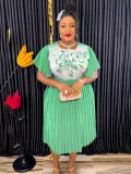 African Women's Printed Mother Of The Bride Dress Plus Size Pleated Dress With Belt