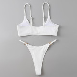 Summer Sexy Two Pieces Women's Ribbed Solid Color Bikini Swimsuit