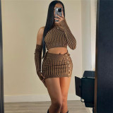 Spring Women's Fashionable Sexy Knitting Tops High Waist Bodycon Skirt Two Piece Set For Women