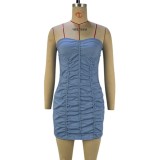 Women's Fashion Solid Color Strapless Slim Waist Pleated Women's Bodycon Dress