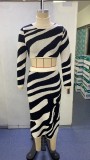 Women's Spring Chic High Neck Short Crop Top Striped Slim Bodycon Skirt Knitting Set