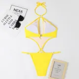 One-Piece Hollow Sexy Pearl Chain Halter Neck Triangle Sexy Swimsuit For Women
