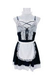 Sexy Lace Deep V Lace-Up Seductive Maid Uniform Cosplay Lingerie For Women