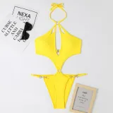 One-Piece Hollow Sexy Pearl Chain Halter Neck Triangle Sexy Swimsuit For Women