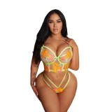 Embroidery Plus Size Temptation Sexy See-Through Lace Bra And Thong Lingerie Set