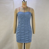 Women's Fashion Solid Color Strapless Slim Waist Pleated Women's Bodycon Dress