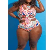 Plus Size Women Ethnic Print One-piece Swimwear