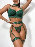 Plus Size Women Embroidery Sexy Lace Chain Lace-UpSexy Lingerie Two-piece Set