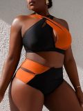 Plus Size Women Color Block Two Pieces Swimwear