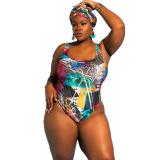 Plus Size Women Graffiti Print One Piece Swimwear