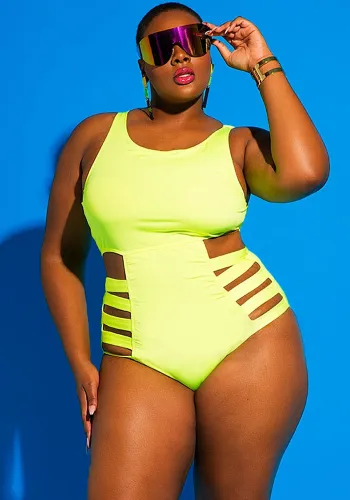Plus Size Women Striped Graffiti Bikini One-piece Swimwear
