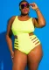 Plus Size Women Striped Graffiti Bikini One-piece Swimwear