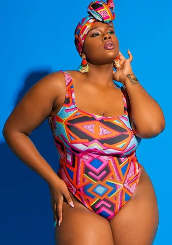 Plus Size Women Graffiti Print One Piece Swimwear