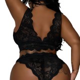 Women Black Lace See-Through Thin Straps Sexy Lingerie