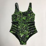 Plus Size Women Striped Graffiti Bikini One-piece Swimwear