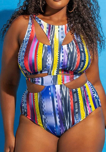 Plus Size Women Ethnic Print One-piece Swimwear