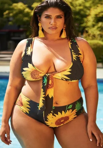 Plus Size Women Print Two Pieces Swimwear