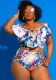 Plus Size Women Off Shoulder Print Two Pieces Swimwear