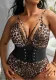 Plus Size Women Leopard Backless One Piece Swimwear