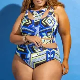 Plus Size Women Ethnic Print One-piece Swimwear