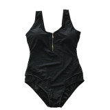 Plus Size Women Mesh Patchwork Zipper One-Piece Swimwear