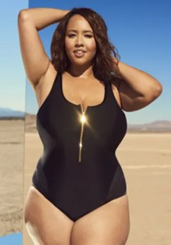 Plus Size Women Mesh Patchwork Zipper One-Piece Swimwear