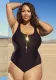 Plus Size Women Mesh Patchwork Zipper One-Piece Swimwear