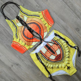 Plus Size Women Printed Bikini Strap Two Pieces Swimwear
